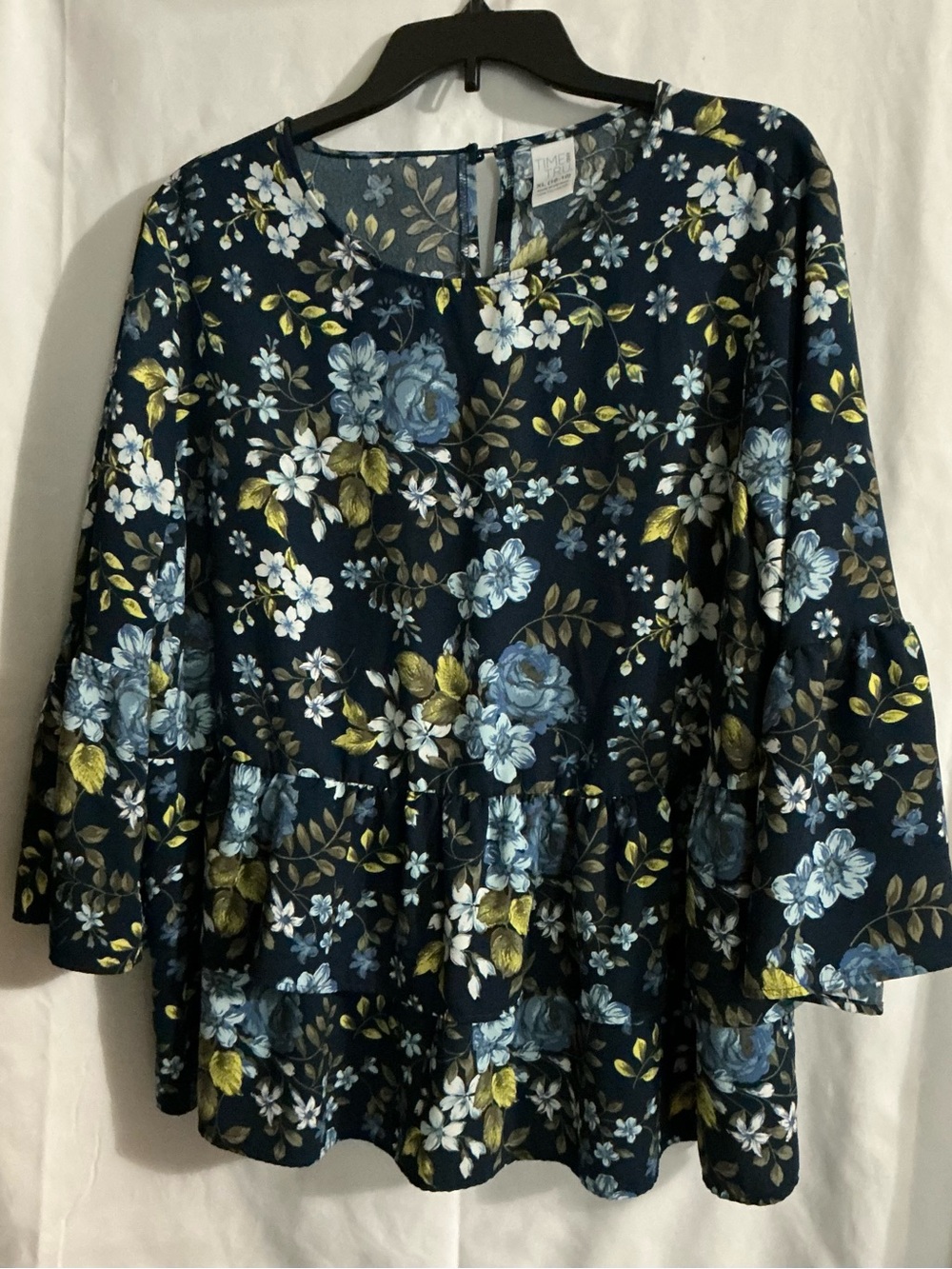 Time and Tru Navy Floral Tiered Peplum Tunic